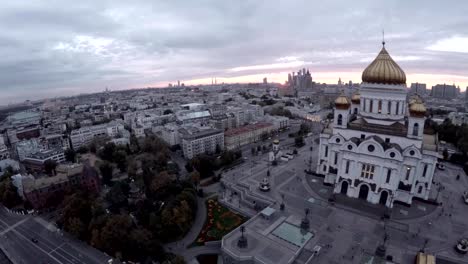 Aerial-shot-of-grand-building-of-Cathedral-of-Christ-the-Saviour.-Famous-Orthodox-Christian-church-and-Moscow-view.-Russia.