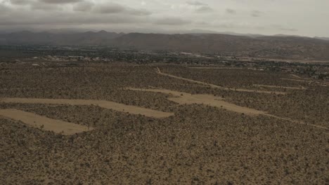 Flying-over-trees-and-houses-in-the-desert.