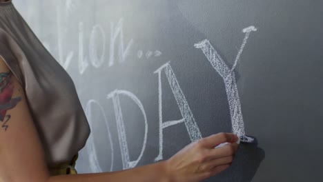 Female-Artist-Drawing-Inspirational-Phrase-on-Blackboard