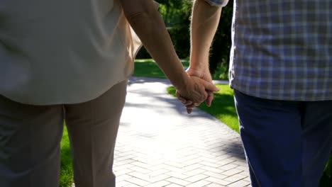 Closeup-älteres-paar-Hand-in-Hand-bei-einem-Spaziergang