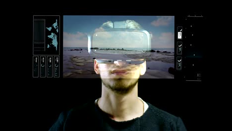 junger-netter-Mann-mit-3D-Realität-im-Leben-mit-Oculus-und-Augmented-Reality-Technologie-mit-Realitätsumsichten.