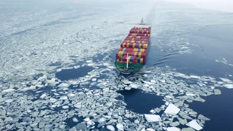 Container-ship-in-the-sea-at-winter-time