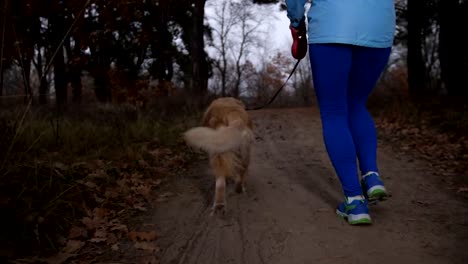 Activa-muchacha-sana,-correr-al-aire-libre-con-su-perro