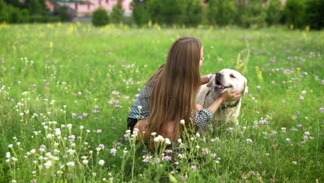 woman-playing-with-her-dog-in-park