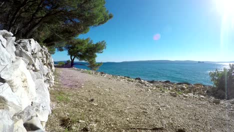 4K-Aufnahmen-von-einem-Mann-Canicrossing-an-einem-sonnigen-Nachmittag-entlang-der-kroatischen-Küste