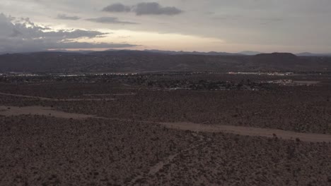 Den-Sonnenuntergang-in-der-Wüste-fliegen-über-Bäume-und-Sträucher