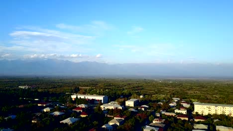 View-on-the-Alazan-Valley-By-Aerial-Drone.-Gurjaani-wine-city.-Georgia,-Kakheti.