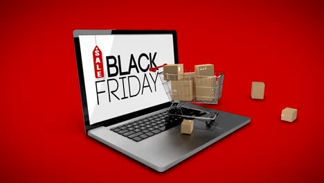 Trolley-with-boxes-on-laptop-displaying-black-Friday-sale-sign