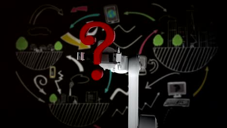 Digitally-generated-video-of-white-robotic-arm-holding-red-question-mark-3d