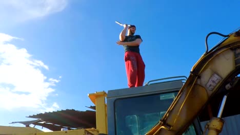 Martial-Art-Nunchaku-training-on-a-backhoe-2-FDV