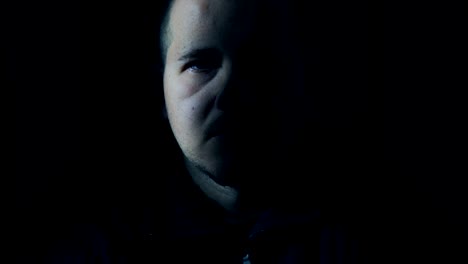 Portrait-of-Sad-man-bald-in-the-darkness