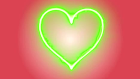 4K-Animation-appearance-green-Heart-shape-flame-or-burn-on-the-pink-or-red-dark-background-and-fire-spark.-Motion-graphic-and-animation-background.