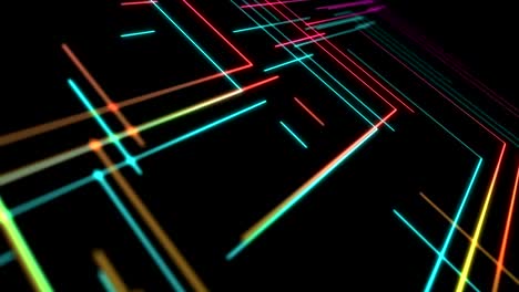 Abstract-Line-right-angle-Lighting-moving-pink-yellow-and-blue-color,-technology-network-digital-data-transfer-concept-design,-glowing-on-black-background-seamless-looping-animation-4K,-with-copy-space