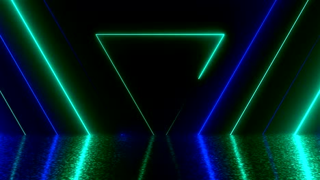 Túnel-de-neón-de-triángulos-abstractos-con-reflexión,-generados-por-computadora-fondo
