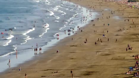 Aerial-view-of-the-beach-"del-Inglés",-Canary-Islands.Hyper-lapse.