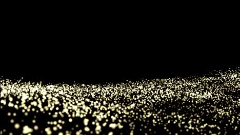 Partículas-de-oro-brillante-lujo-Resumen-destello-flotando-al-azar-en-fondo-negro-oscuro-con-rayo-de-luz-que-aparece-a-un-lado