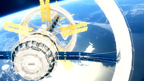 Space-station-flies-around-the-Earth.-Beautiful-detailed-animation.