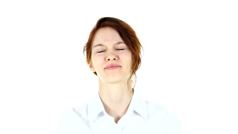 Angry-Red-Hair-Woman,-White-Background