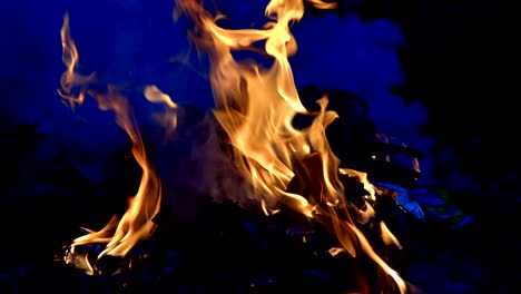 Slow-motion-fire-flame-burning-on-sunset-is-beautiful-dark-background