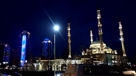 A-view-of-the-mosque-of-Akhmad-Kadyrov,-the-city-of-Grozny,-the-capital-of-the-Chechen-Republic-of-the-Russian-Federation,