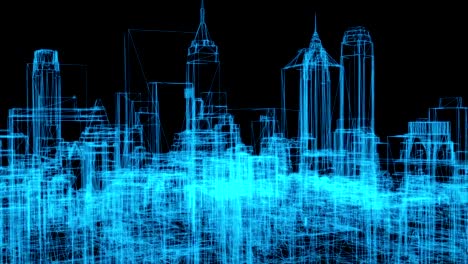 wire-frame-model-of-city---3D-Rendering