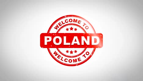 Welcome-to-POLAND-Signed-Stamping-Text-Wooden-Stamp-Animation.-Red-Ink-on-Clean-White-Paper-Surface-Background-with-Green-matte-Background-Included.