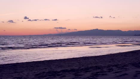 Twilight-over-the-mediterranean-sea-in-Costa-Daurada,-Spain.