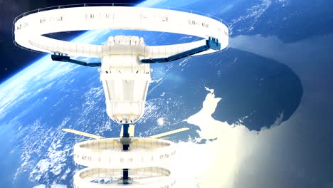 Space-station-flies-around-the-Earth.-Beautiful-detailed-animation.