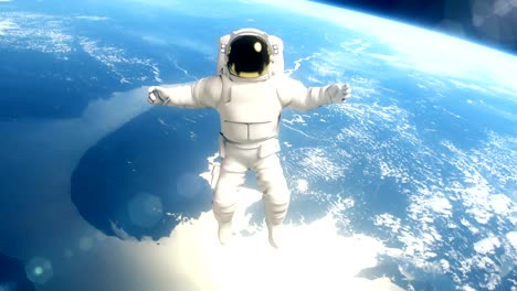 Astronaut-in-outer-space-is-flying-over-the-planet-Earth