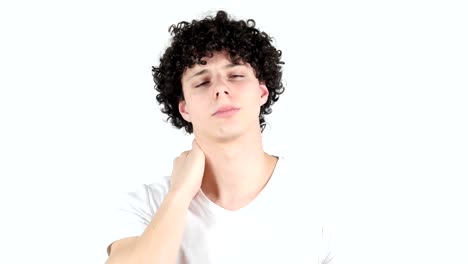 Tired-Young-Man,-White-Background,-Neck-Pain