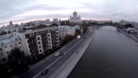 Aerial-shot-of-grand-building-of-Cathedral-of-Christ-the-Saviour.-Famous-Orthodox-Christian-church-and-Moscow-view.-Russia.