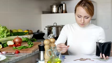 verärgert-Hausfrau-letzten-Geld-zählen