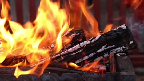 Offenes-Feuer-im-Eisen-Grill-Ofen