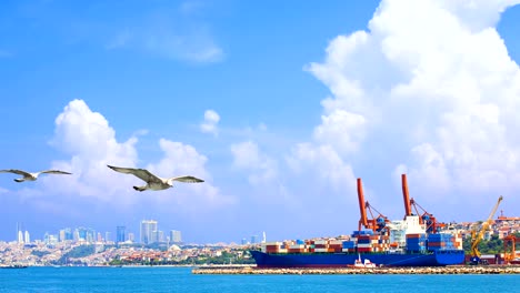 CINEMAGRAPH---Container-Cargo-freight-ship-by-crane-bridge.