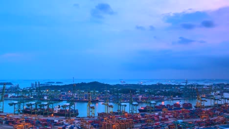 4K,-Time-lapse-of-Industrial-port-with-containers-ship-in-Singapore-city