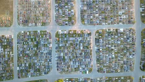 Aerial-of-Cemetery-Alleys-at-Sunset