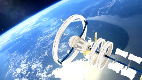 Space-station-flies-around-the-Earth.-Beautiful-detailed-animation.