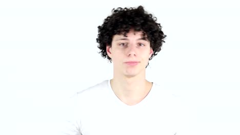 Angry-Yelling--Young-Man-with-Curly-Hairs,-white-Background