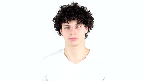 Yawning-Tired-Young-Man-with-Curly-Hairs,-white-Background