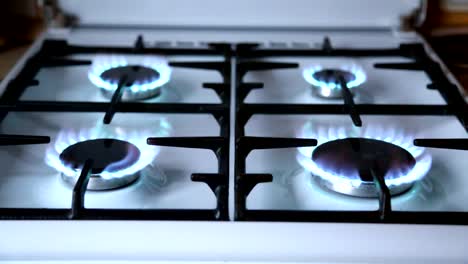 Natural-gas-inflammation-in-stove-burner,-close-up-view