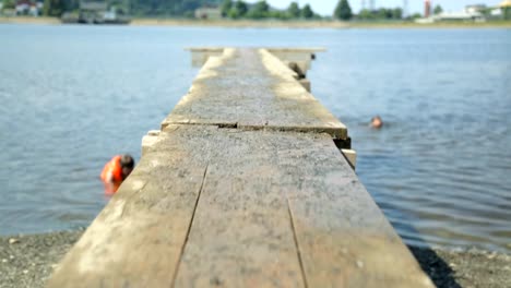 Walking-along-footbridge