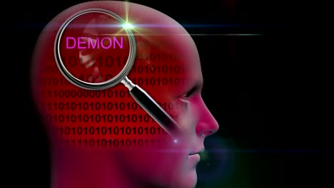 animation---profile-of-a-man-with-close-up-of-magnifying-glass-on-word-DEMON