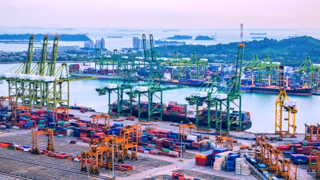 4K,-Time-lapse-of-Industrial-port-with-containers-ship-in-Singapore-city