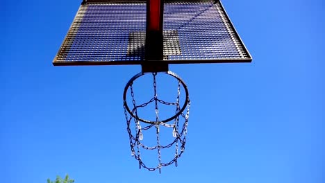 Basketball-basket-with-chains-on-streetball-court