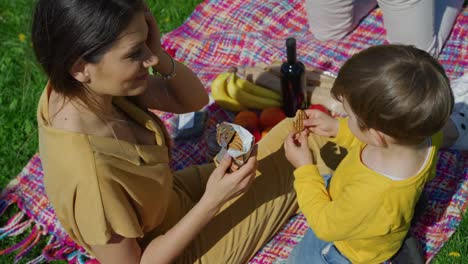 Junge-isst-Kekse-auf-einem-Picknick