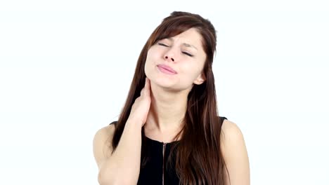 Tired-Young-Girl-with-Neck-Pain,-White-Background