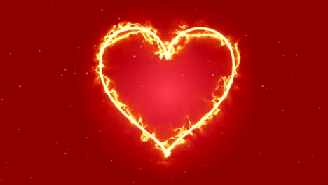 4K-Animation-appearance-red-or-orange--Heart-shape-flame-or-burn-on-the-red-dark-background-and-fire-spark.-Motion-graphic-and-animation-background.