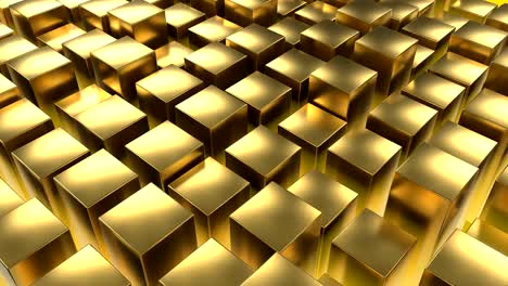 Golden-cubic-tiles-changing-height,-abstract-background