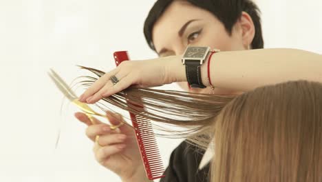 Friseur-weibliche-Haare-schneiden-mit-der-Schere-im-Friseursalon.-Friseur,-weiblichen-Haarschnitt-mit-Schere-im-Beauty-Salon-hautnah