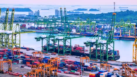 4K,-Time-lapse-of-Industrial-port-with-containers-ship-in-Singapore-city